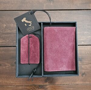 D'Autore Made in Italy Leather Burgundy Travel Set‎ - Bag Tag & Passport Cover